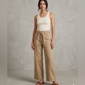 LOFT High Rise Belted Stovepipe Wide Leg Trouser Khaki Pants in Twill Tan 4P